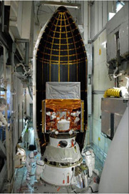 Fermi Gamma Ray Space Telescope,, Fermi Gamma-ray Space Telescope 

sitting atop its Delta-II Heavy rocket,